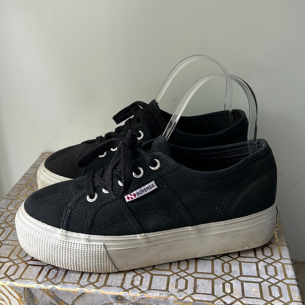 Superga 2790 Black Canvas Platform Sneakers